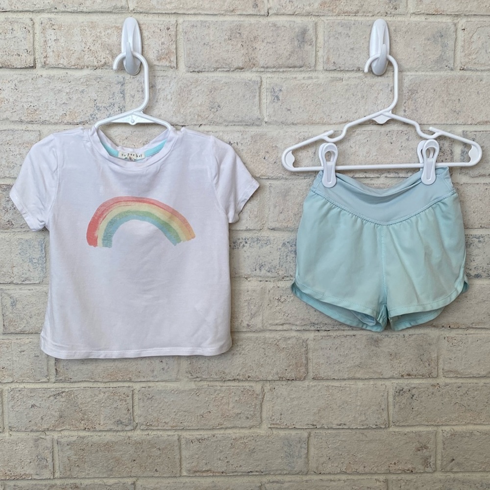 Rainbow t-shirt and athletic shorts